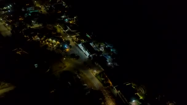 Bonaire Caribbean Netherlands Aerial Birdseye Cidade Noturna Hiperlapso Baixo Alto — Vídeo de Stock