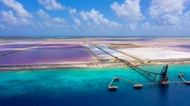 Bonaire Caribbean Netherlands Aerial Salt Flats Hyperlapse Low High Traverse — Stock Video