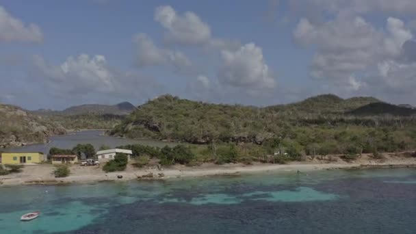 Bonaire Caribbean Netherlands Aerial V27 Alejándose Costa Playa Frans Enero — Vídeos de Stock