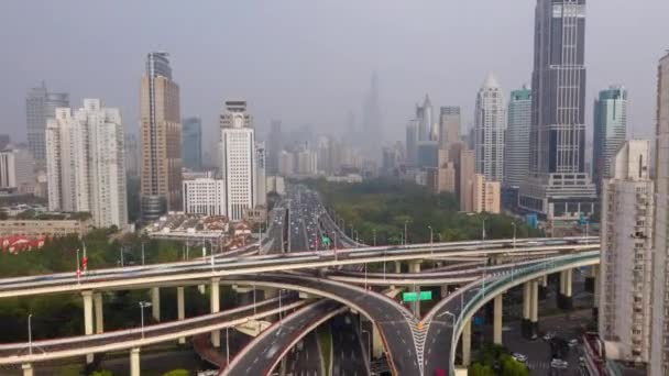 Shanghai China Aerial V36 Hyperlapse Muovendosi Lungo Percorso Dell Autostrada — Video Stock