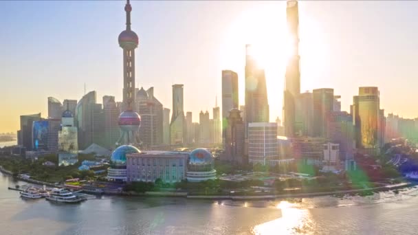 Shanghai China Aerial V44 Hyperlapse Flight Landmark Waterfront Financial Center — стокове відео