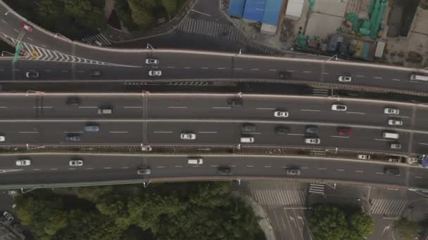 Shanghai China Aerial V61 Detalle Vertical Carretera Elevada Zoom Tráfico — Vídeo de stock