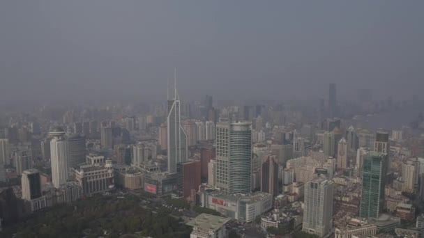 Shanghai China Luchtfoto V64 Panoramisch Stadsgezicht Naar Panning Birdseye People — Stockvideo