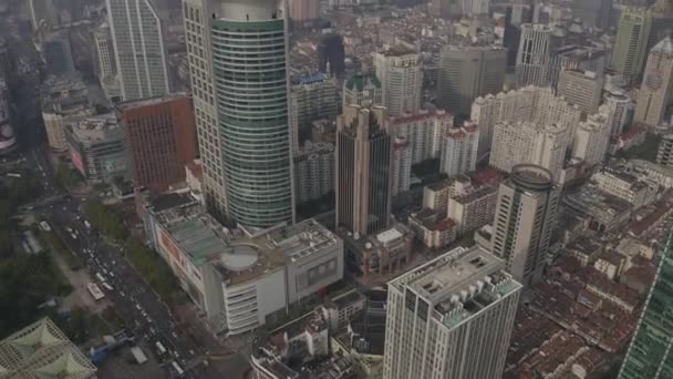 Shanghai Kina Flygfoto V65 Panning Birdseye Stadsbilden Ser Ner Till — Stockvideo