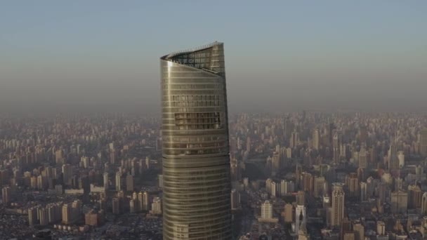 Shanghai China Aerial V80 Cityscape View Removing Away Glass Skyscraper — Αρχείο Βίντεο