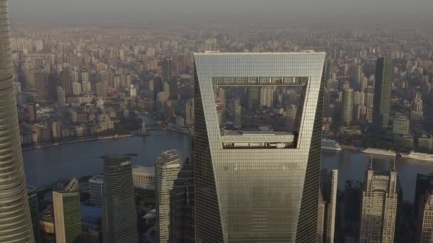 Shanghai China Aerial V84 Cityscape Vista Voando Através Abridor Garrafas — Vídeo de Stock