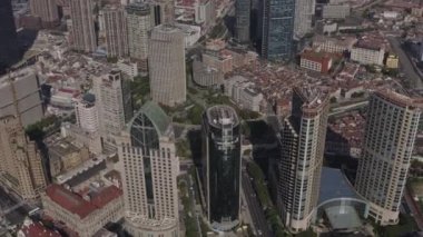 Şangay Çin Havacılık v95 Bund şehir ve nehir manzarasının panoramik kuş bakışı - Ekim 2018