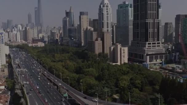 Shanghai China Aerial V100 Panoramique Autour Paysage Urbain Route Surélevée — Video