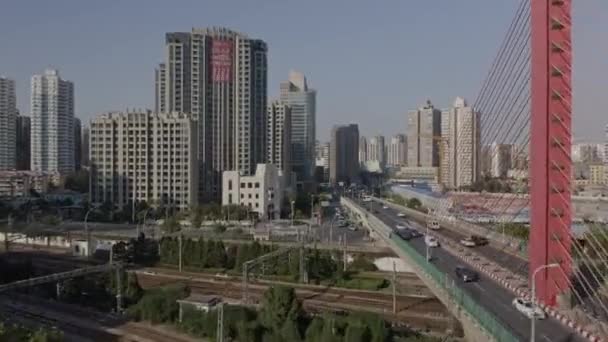 Shanghai China Aerial V119 Vantaggio Basso Alto Del Paesaggio Urbano — Video Stock