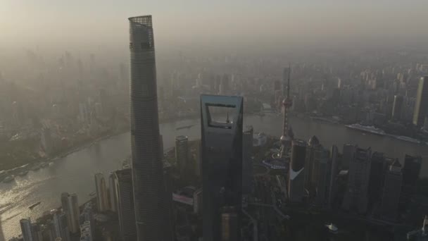Shanghai China Aerial V132 Panning Stadsbild Med Utsikt Över Pudong — Stockvideo