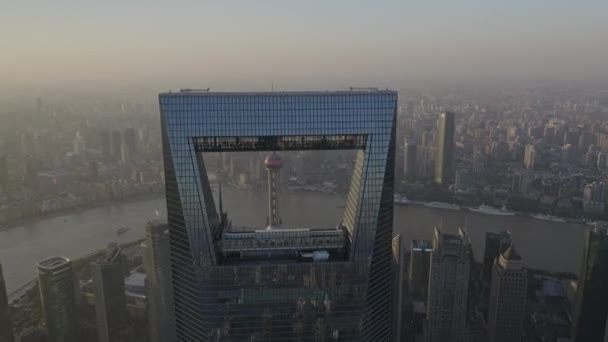 Shanghai Čína Aerial V133 Swfc Proletět Malebným Pudong Cityscape Říjen — Stock video