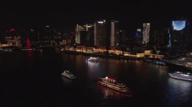 Shanghai China Havayolları v151 Gece Görüşü Kuzey Bund şehir manzarası, ışıklar - Ekim 2018