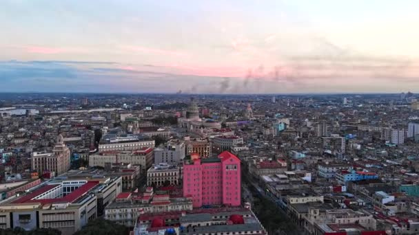 Havana Cuba Flying Capitol Building Smoke Cove View April 2018 — Stock Video