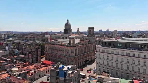 Havana Cuba V27 Low Birdseye Approach View Capitol Building April — стокове відео