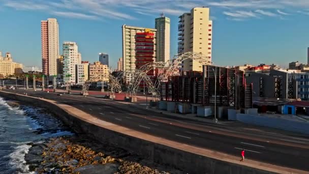 Avana Cuba V41 Vista Bassa Sul Lungomare Vicino Monumento Seguendo — Video Stock