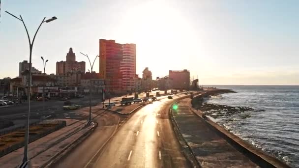 Havana Cuba V46 Niski Widok Alei Wzdłuż Ścieżki Malecon Patrząc — Wideo stockowe