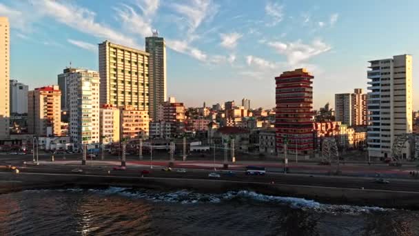 Havana Cuba V61 Laag Panoramisch Uitzicht Stad Panning Richting Kanaal — Stockvideo