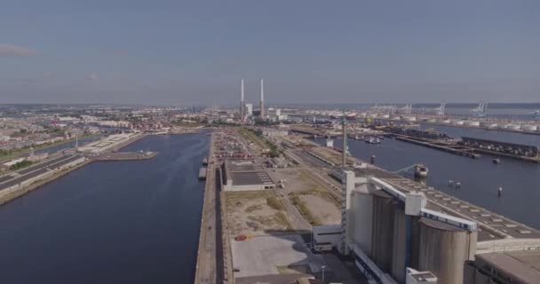 Havre France Aerial V12 Flying Industrial Port Panning Cityscape View — Stock video