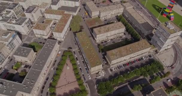 Havre France Aerial V16 Vertical Cityscape Quai Southampton 2018年8月 — 图库视频影像