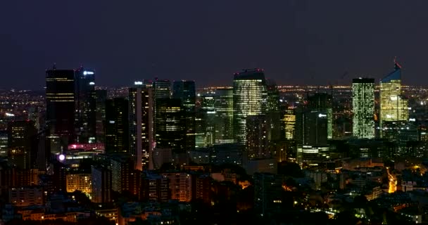 Paris France Aerial Panning Повільно Навколо Ділового Району Вночі Серпень — стокове відео