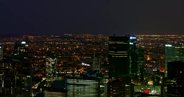 Paříž Francie Letecká Noční Panorama Města Mrakodrapy Profilu Srpen 2018 — Stock video