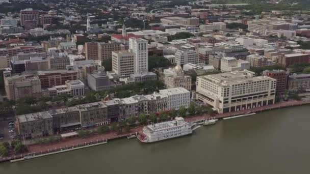 Savannah Georgia V18 Aérea Olhando Torno Centro Cidade Beira Mar — Vídeo de Stock