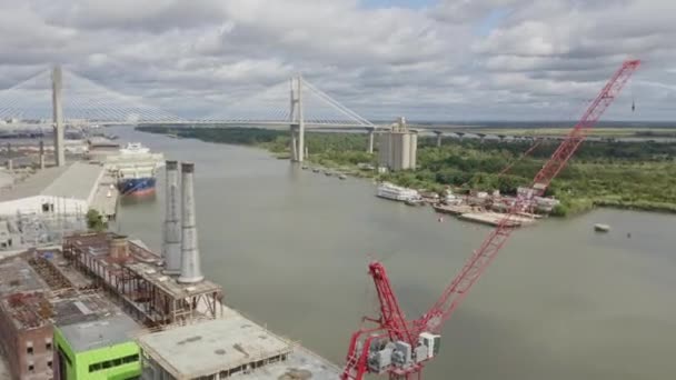 Savannah Georgia Aerial V31 Panoramic Birdseye Detail Downtown Construction September — Stock Video