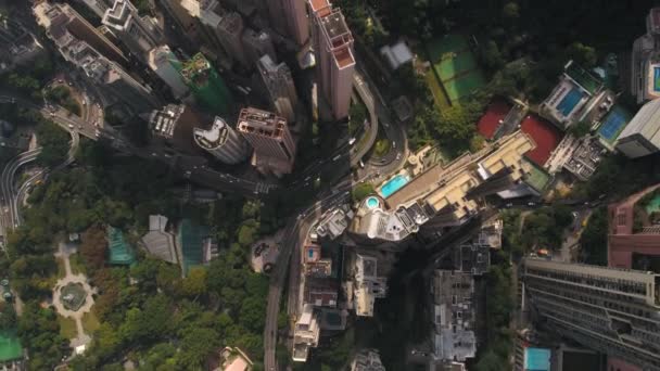 Гонконгский Авиалайнер Пролетел Над Центральным Районом Глядя Вниз Вертикально Февраль — стоковое видео