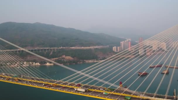 Hongkong Flyg V17 Flyg Lågt Runt Ting Kau Bridge Vid — Stockvideo