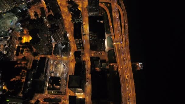 Quarry Körfezi Üzerinde Uçan Hong Kong Hava Aracı Gece Dikey — Stok video
