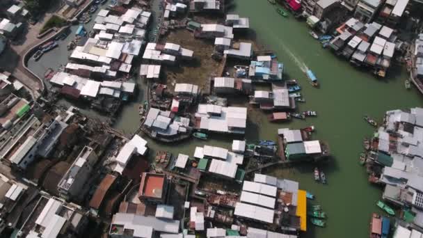 Hong Kong Aerial V93 Vertical Birdseye View Fishing Village Tai — стокове відео