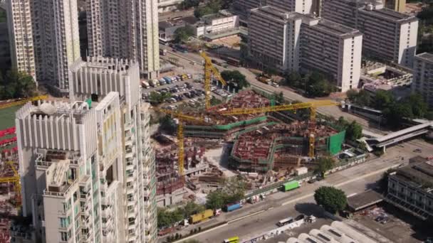 Hong Kong Aerial V111 Primer Plano Vista Pájaro Volando Bajo — Vídeo de stock