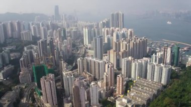 Hong Kong Havacılık v138 Sai Wan Shan bölgesinin üzerinde uçuyor şehir manzarası görüntüsü- Şubat 2017