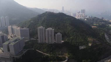 Hong Kong Havayolları v141 Shai Wan bölgesi üzerinde alçaktan uçuyor şehir manzaralı - Şubat 2017