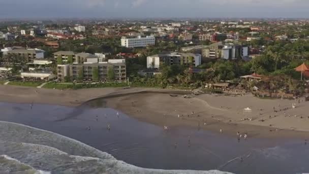 Bali Indonesia Aerial Panning View Moving Shoreline Looking Beach Clubs — Wideo stockowe