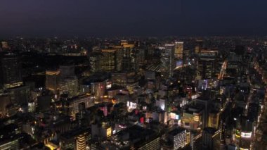 Tokyo Japon Hava Aracı v47 Chuo şehir merkezi üzerinde alçaktan uçuyor şehir manzaralı gece - Şubat 2017