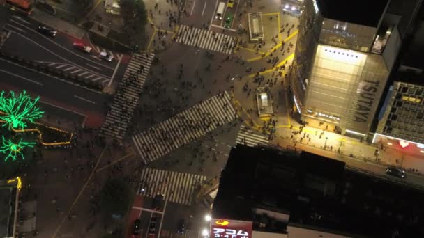 Tokyo Japan Aerial V20 Vertical Birdseye Leats Low Famous Shibuya — стокове відео