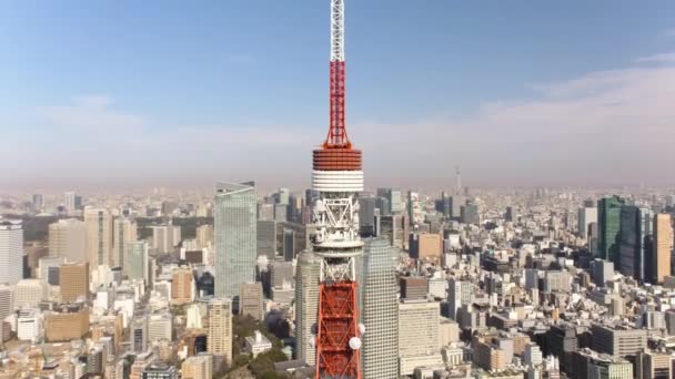 Tokyo Japan Aerial V35 Voando Baixo Torno Torre Tóquio Com — Vídeo de Stock