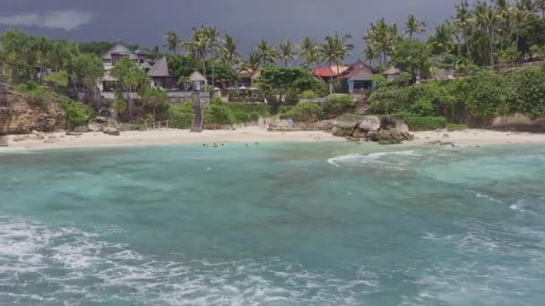 Bali Indonesia Aerial V33 Flying Backwards Away Secret Point Beach — Stock Video