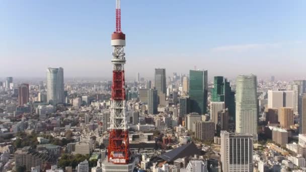 Tokyo Japan Aerial V34 Пролетает Низко Над Башней Токио Видом — стоковое видео