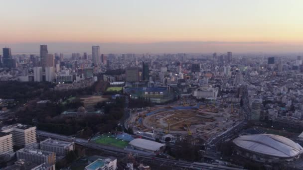 東京日本航空V18新宿御苑上空を街並が夕暮れ 2017年2月 — ストック動画