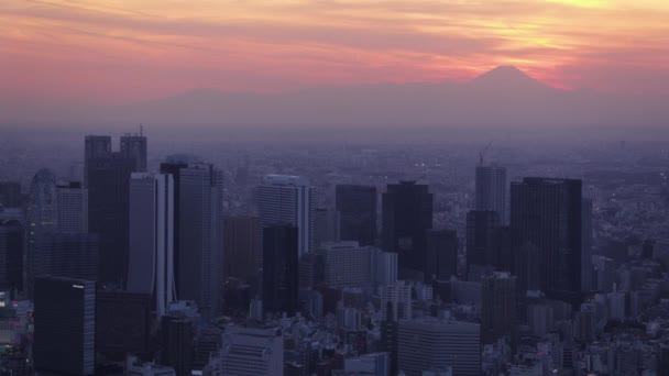 Tokyo Japan Aerial V60 Flying Downtown Shinjuku Cityscape Sunset February — Stock Video