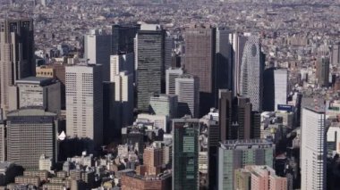 Tokyo Japon Hava Yolları v94 Shinjuku şehir manzarasının yanında uçuyor - Şubat 2017