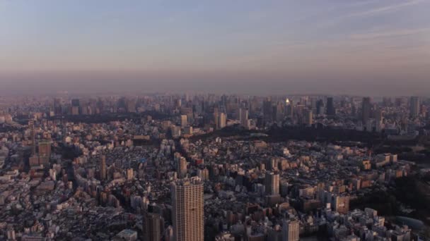 Tokyo Japan Aerial V154 Flying Shinjuku Area Cityscape Views Sunset — Stock Video