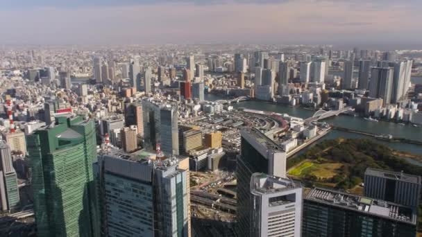 Tokyo Japan Aerial V122 Flying Low Minato Area Panning Cityscape — Video Stock