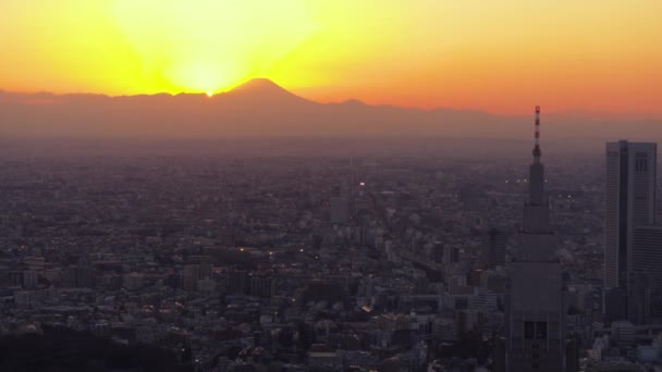 Tokyo Japan Aerial V100 Flying Clock Tower Cityscape Views Sunset — Video Stock