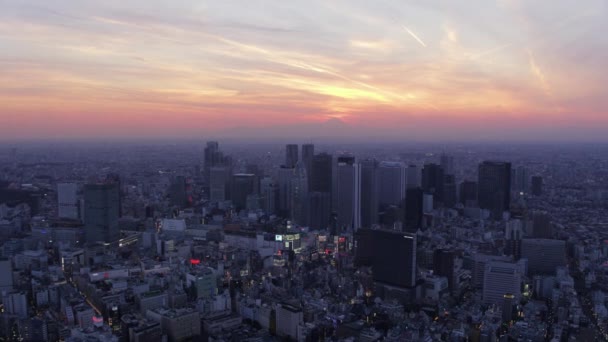 Tokyo Japon Aérien V159 Survoler Région Shinjuku Admirant Coucher Soleil — Video