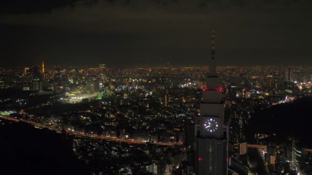 Tokyo Japan Aerial V170 Flying Low Clock Tower Cityscape Views — Stock Video