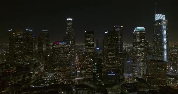 Los Angeles Aerial V150 Ascending Slight Panning Nighttime View Downtown — Stock Video