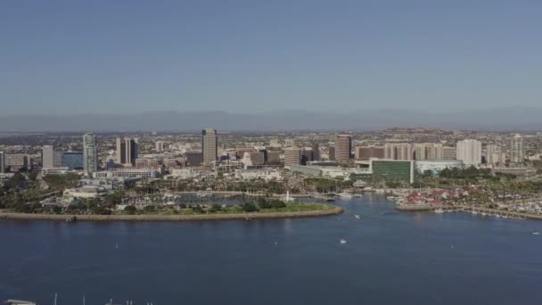 Long Beach Aerial Полный Центр Города 360 Панорама Портового Города — стоковое видео